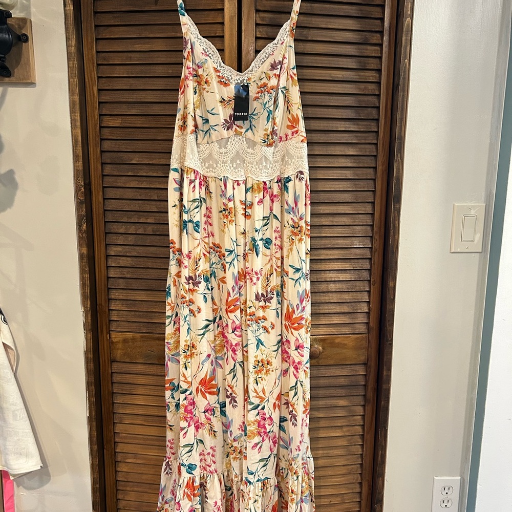 Torrid Floral Maxi Dress with Lace Trim